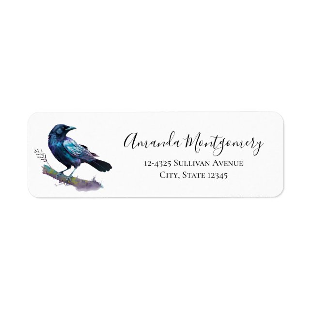 Beautiful Raven on a Tree Branch Label (Front)
