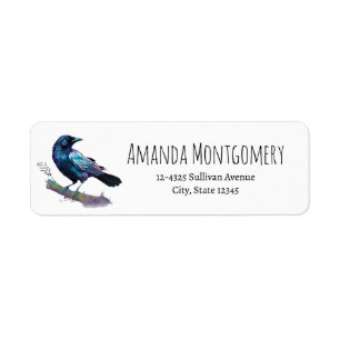Beautiful Raven on a Tree Branch Label