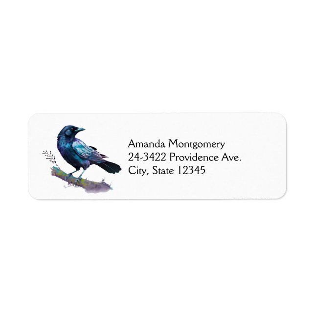 Beautiful Raven on a Tree Branch Label (Front)