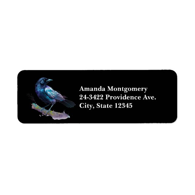 Beautiful Raven on a Tree Branch Label (Front)