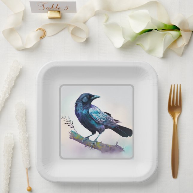 Beautiful Raven on a Tree Branch Paper Plates (Wedding)