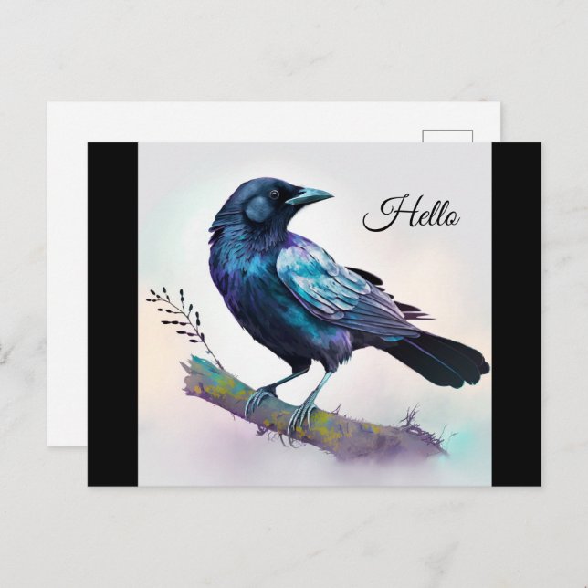 Beautiful Raven on a Tree Branch Postcard (Front/Back)