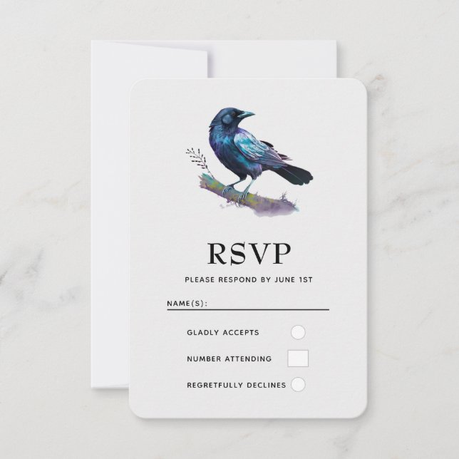 Beautiful Raven on a Tree Branch RSVP Card (Front)