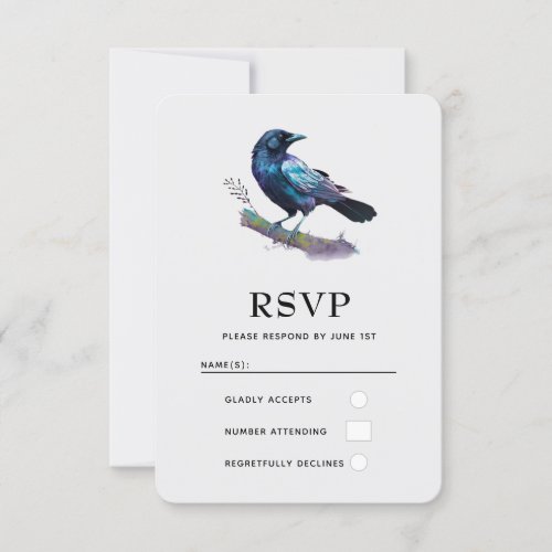 Beautiful Raven on a Tree Branch RSVP Card