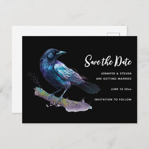 Beautiful Raven on a Tree Branch Save the Date Invitation Postcard