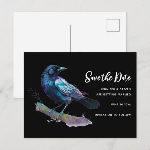 Beautiful Raven on a Tree Branch Save the Date Invitation Postcard