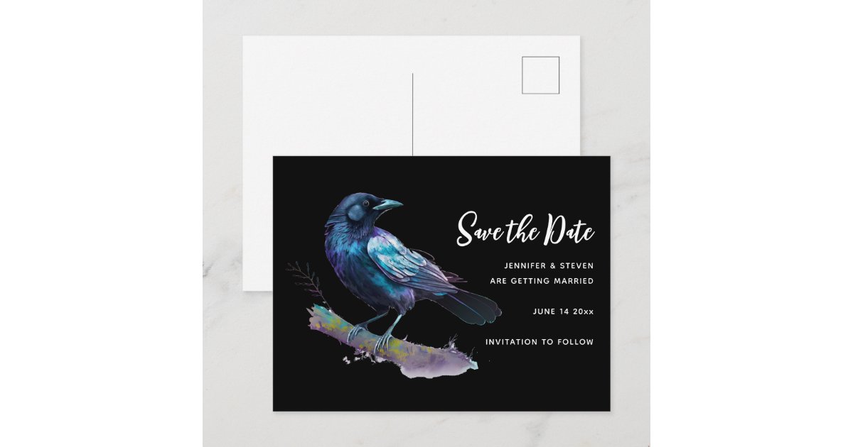 Beautiful Raven on a Tree Branch Save the Date Invitation Postcard | Zazzle