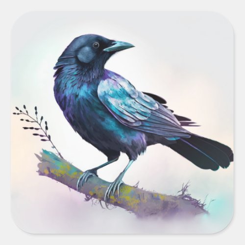 Beautiful Raven on a Tree Branch Square Sticker