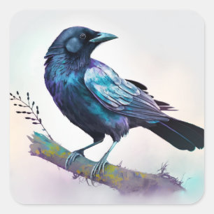 Beautiful Raven on a Tree Branch Square Sticker