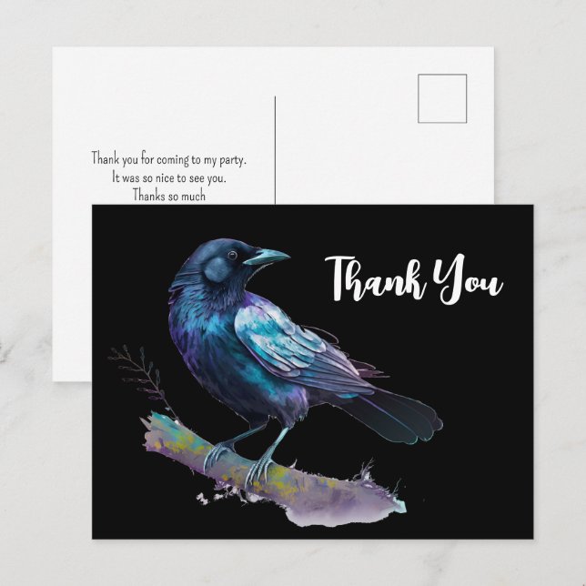 Beautiful Raven on a Tree Branch Thank You Postcard (Front/Back)