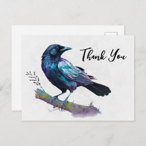 Beautiful Raven on a Tree Branch Thank You Postcard