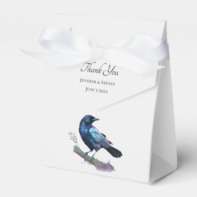 Beautiful Raven on a Tree Branch Wedding Favor Boxes (Front Side)