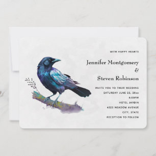 Beautiful Raven on a Tree Branch Wedding Invitation
