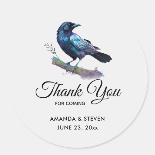 Beautiful Raven on a Tree Branch Wedding Thank You Classic Round Sticker