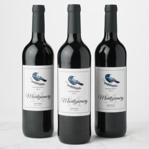  Beautiful Raven on a Tree Branch Wine Making Label