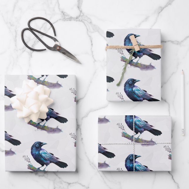 Beautiful Raven on a Tree Branch Wrapping Paper Sheets (Front)