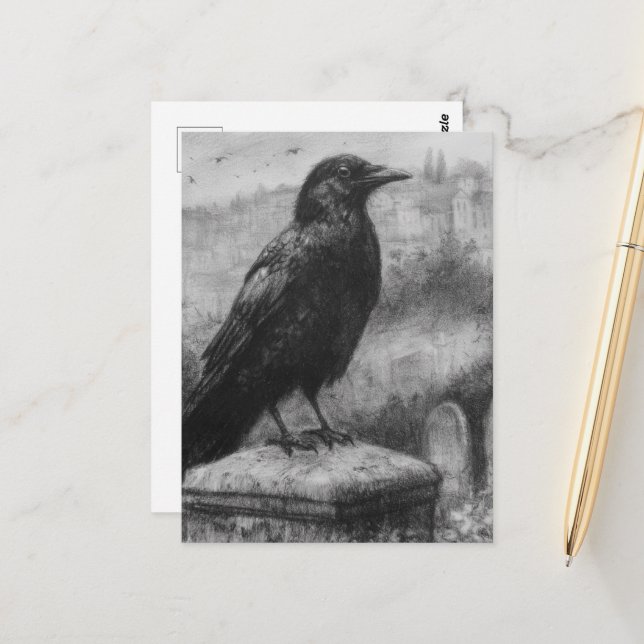 Beautiful Raven Postcard (Front/Back In Situ)