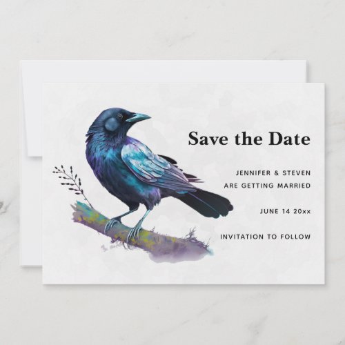 Beautiful Raven sitting on a Branch Save The Date