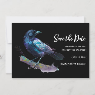 Beautiful Raven sitting on a Branch Save The Date