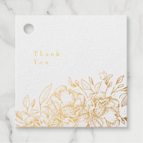 Beautiful Real Gold Foil Sketched Floral Thank You Foil Favor Tags