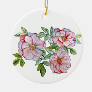 Beautiful realistic watercolor roses. ceramic ornament