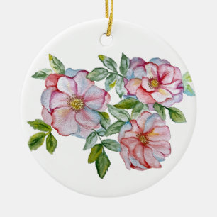 Beautiful realistic watercolor roses. ceramic ornament