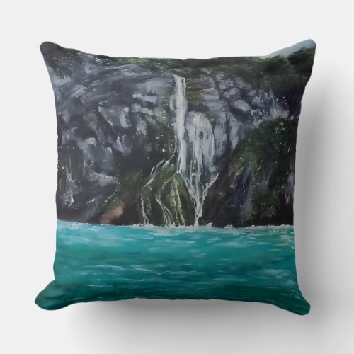 Beautiful Realistic Waterfall Throw Pillow