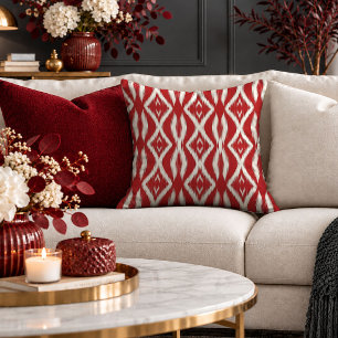 Beautiful Red Abstract Ikat Throw Pillow Decor