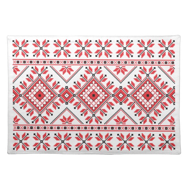 Beautiful Red and Black Southwestern Knit Pattern Cloth Placemat (Front)