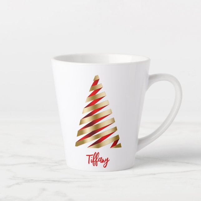 Beautiful Red and Gold Christmas Tree  Latte Mug (Right)