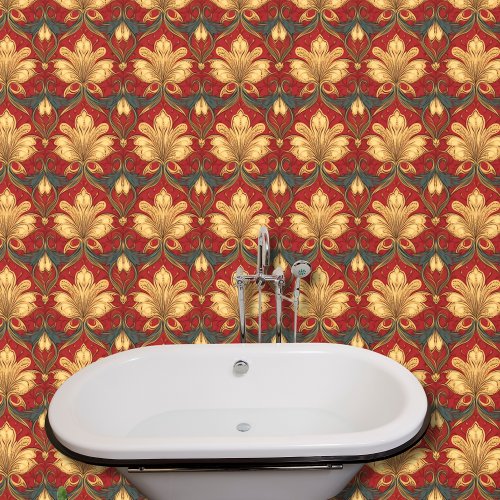 Beautiful Red and Gold Flower Pattern Floral  Wallpaper