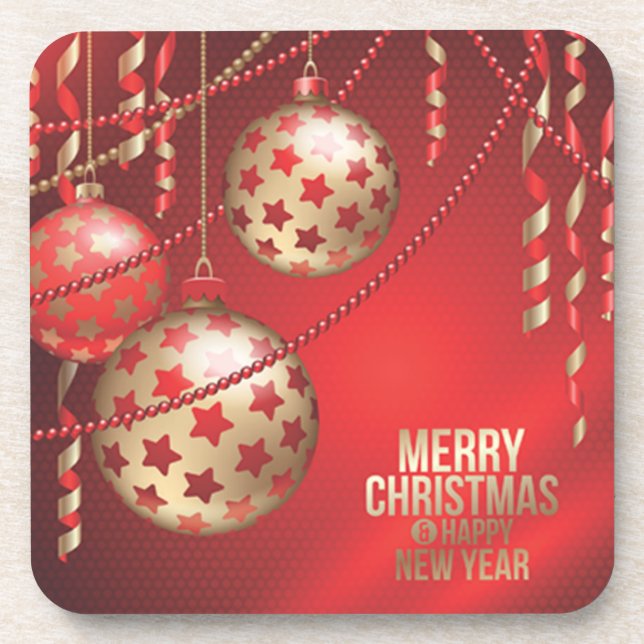 Beautiful Red and Golden Christmas Balls Drink Coaster (Front)