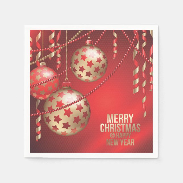 Beautiful Red and Golden Christmas Balls Napkins (Front)
