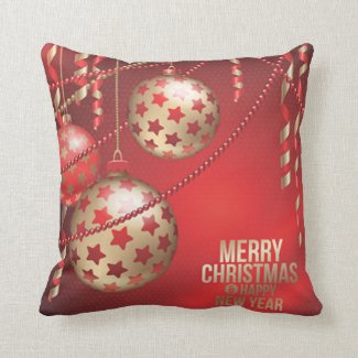 Beautiful Red and Golden Christmas Balls Square Throw Pillow