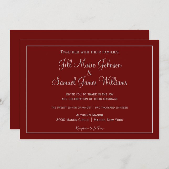 Beautiful Red and Gray Wedding Invitation (Front/Back)