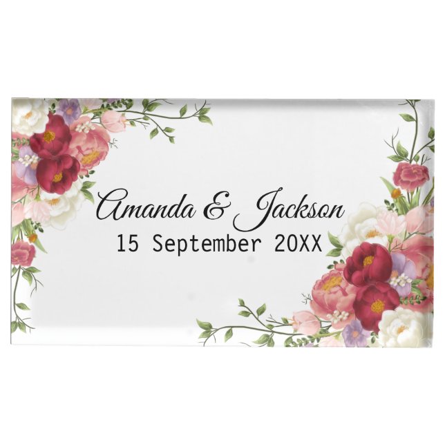 Beautiful Red and Pink Floral Place Card Holder (Front)