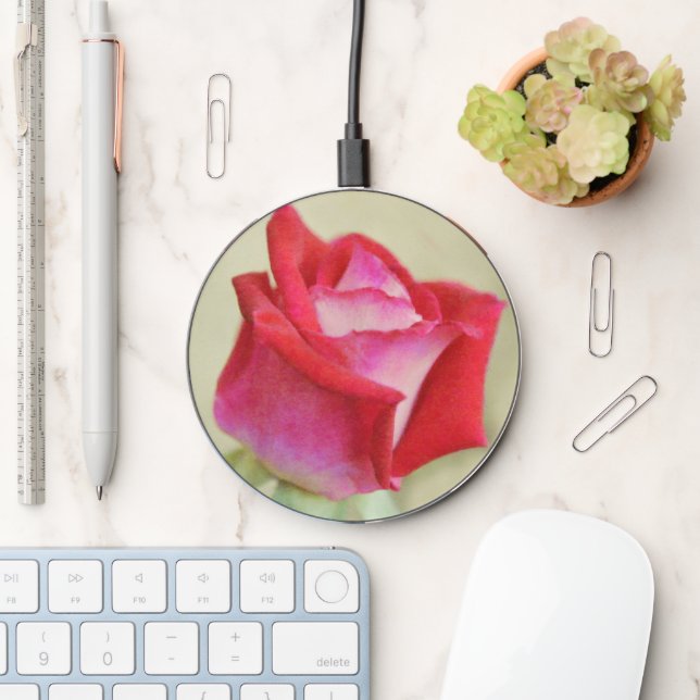 Beautiful Red and Pink Rose Art Phone Charger (Desk)