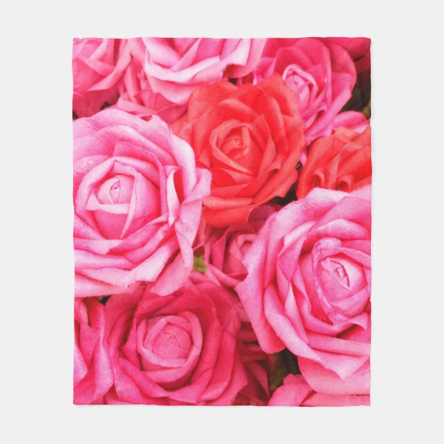 Beautiful red and pink roses fleece blanket (Front)