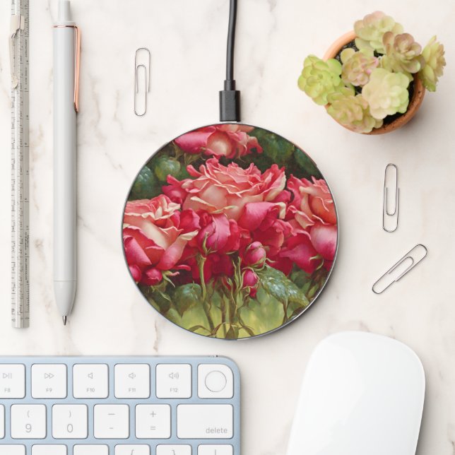 Beautiful Red and Pink Roses Whimsical Art Charger (Desk)