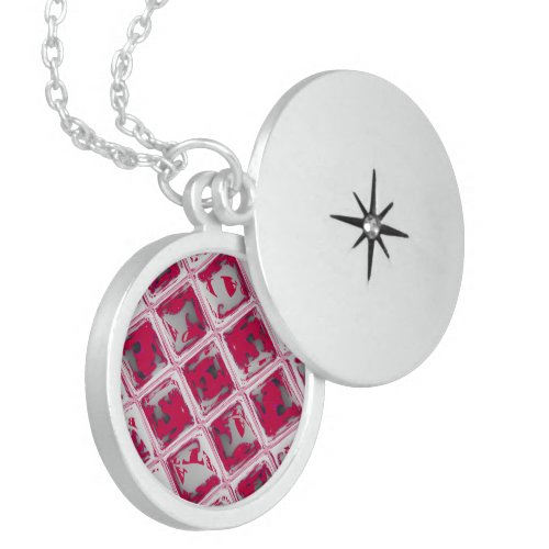 Beautiful Red and White Checkered Rose Patel Locket Necklace
