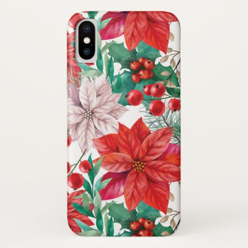 Beautiful red and white Christmas poinsettia iPhone X Case