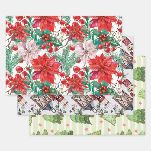 Beautiful red and white Christmas poinsettia Wrapping Paper Sheets