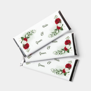Beautiful red and white flowers greenery hershey bar favors