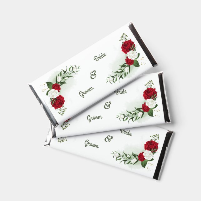 Beautiful red and white flowers greenery hershey bar favors (Front)