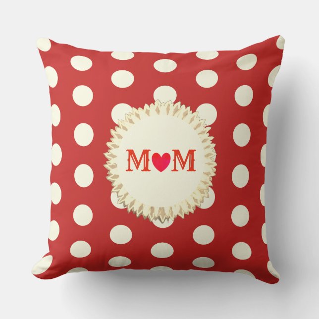 Beautiful Red and White Mom Polka Dots Throw Pillow (Front)
