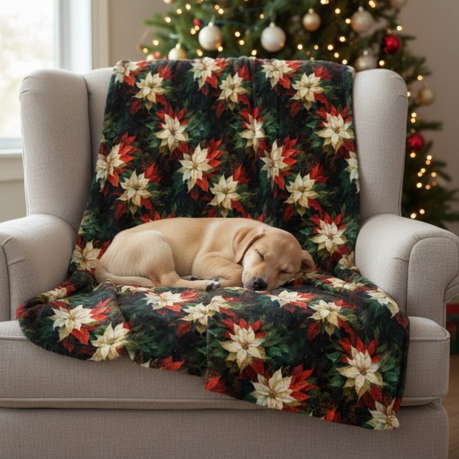 Beautiful Red and White Poinsettias Fleece Blanket (Creator Uploaded)