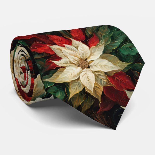 Beautiful Red and White Poinsettias Neck Tie (Rolled)