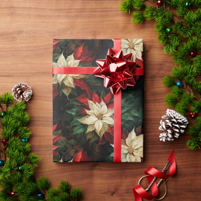 Beautiful Red and White Poinsettias Wrapping Paper (Holiday Gift)