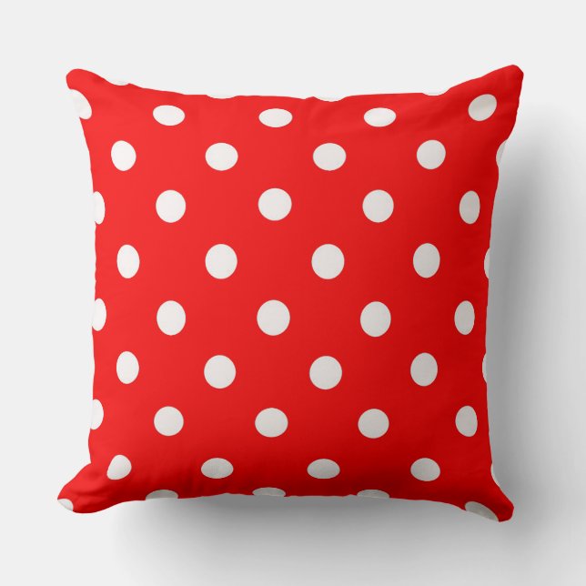 Beautiful Red and White Polka Dots Pattern Throw Pillow (Front)