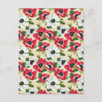 Beautiful Red And White Poppies On Cream Yellow Postcard by storechichi at Zazzle